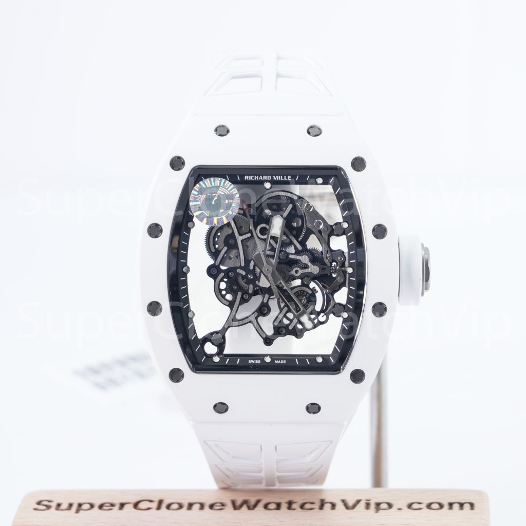 Richard Mille RM 055 Bubba Watson White Ceramic Skeleton Dial White Rubber Strap 49mm Replica Watch - 1-98-scaled