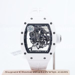 Richard Mille RM 055 Bubba Watson White Ceramic Skeleton Dial White Rubber Strap 49mm Replica Watch - 1-98-scaled