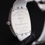 Franck Muller Vanguard V32 Steel Model Custom Diamond Bezel White Guilloché Dial White Leather Strap 36mm Replica Watches - 10-128