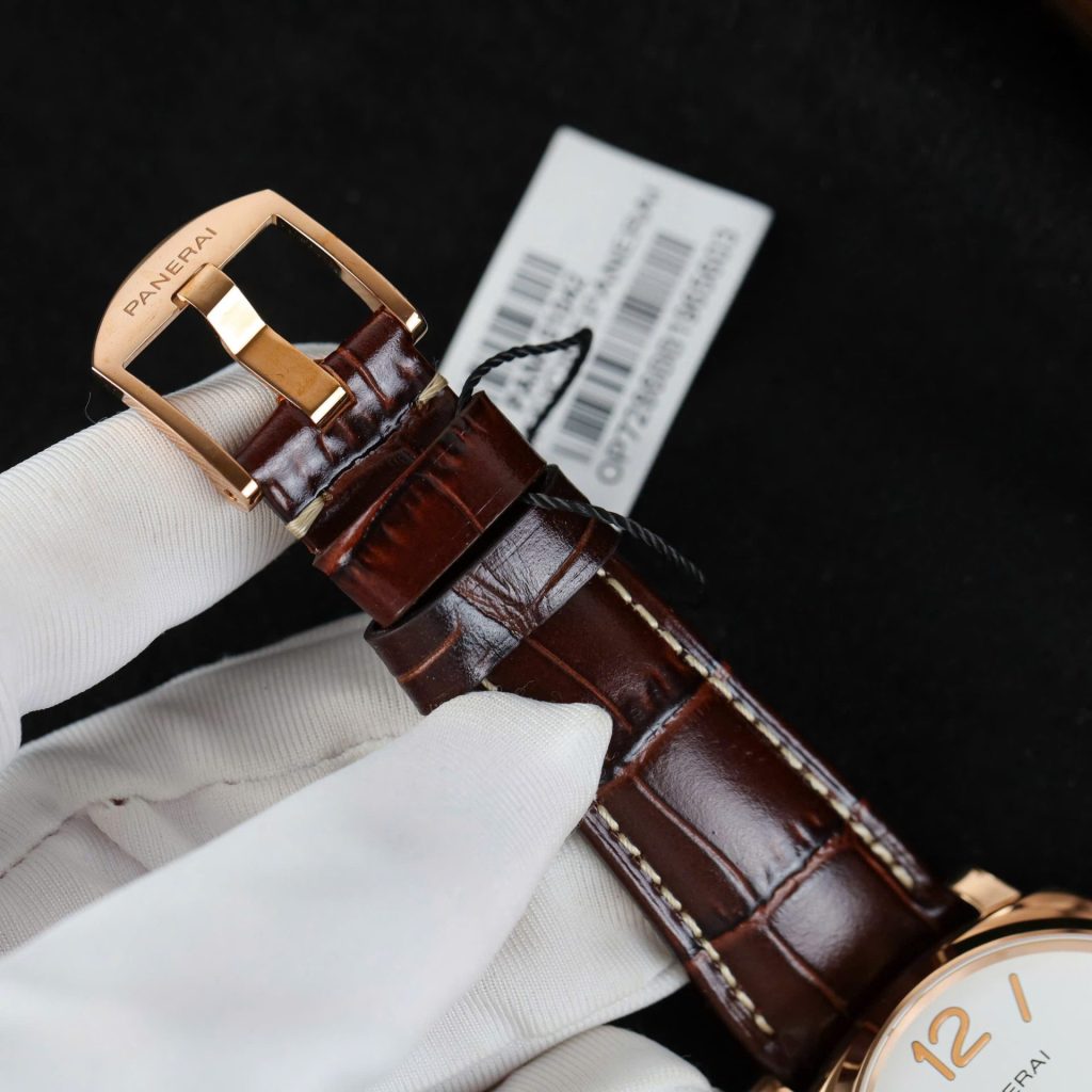 Panerai Luminor Due PAM01042 18K Rose Gold White Dial Smooth Bezel Brown Leather Strap 42mm Replica Watches - 10-131