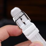 Franck Muller Vanguard V32 Steel Model Custom Diamond Bezel White Guilloché Dial White Leather Strap 36mm Replica Watches - 11-25
