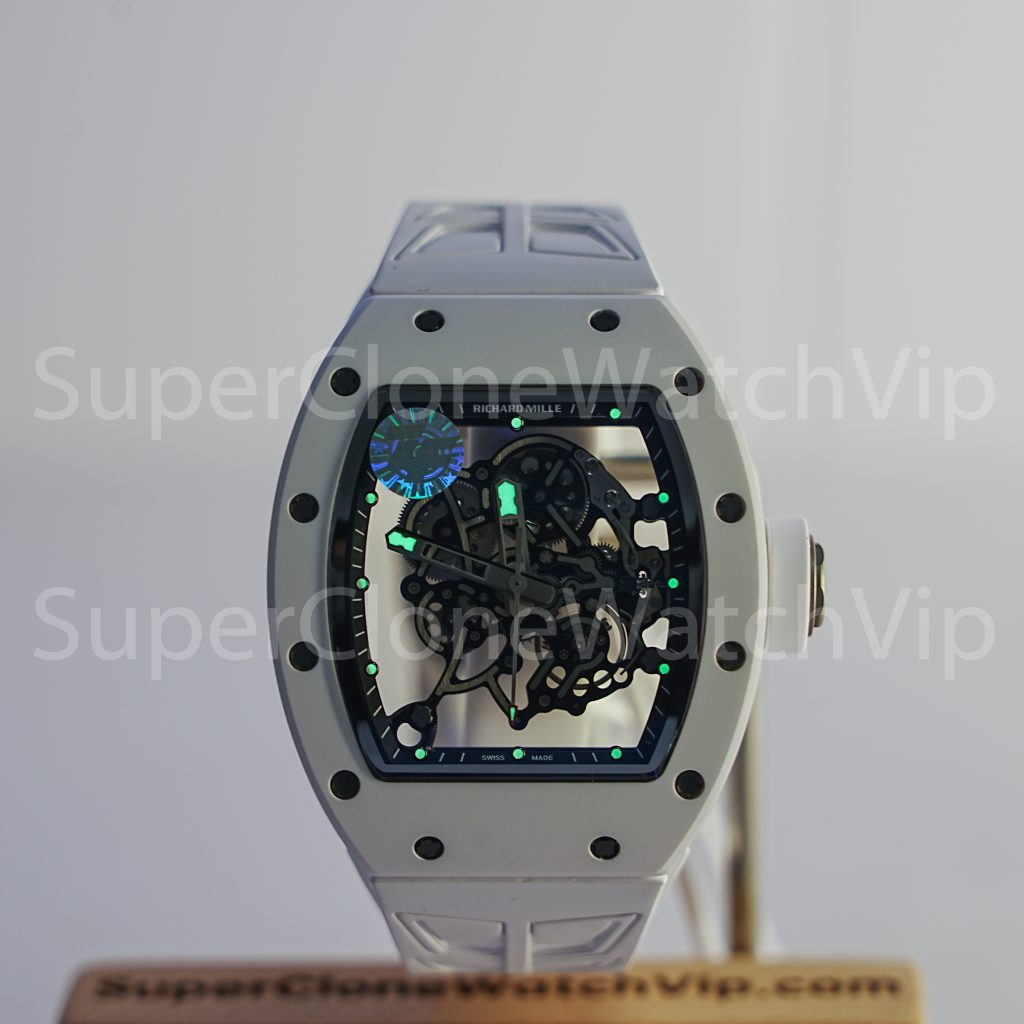 Richard Mille RM 055 Bubba Watson White Ceramic Skeleton Dial White Rubber Strap 49mm Replica Watch - 2-100-scaled