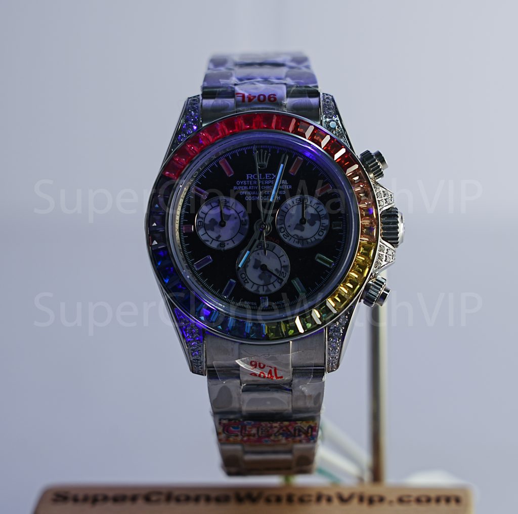 Rolex Daytona 116599RBOW Steel Black Dial Rainbow Bezel Oyster Bracelet 40mm Replica Watch - 2-118-scaled
