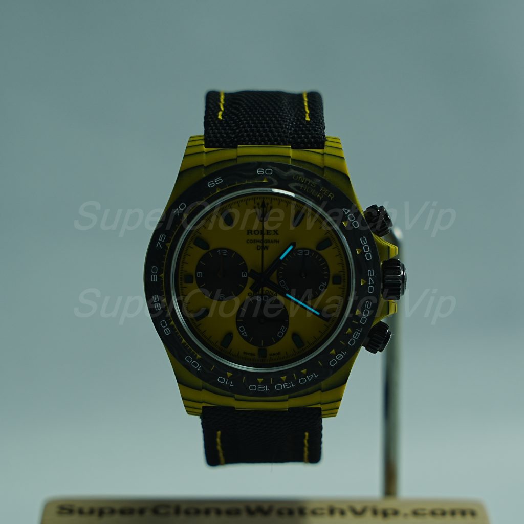Rolex Cosmograph Daytona DiW Custom "Bumblebee" Carbon Fiber Yellow Dial Black Fabric Strap 40mm Replica Watch - 2-124-scaled