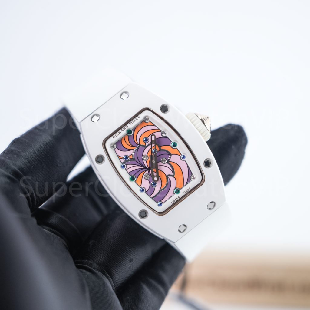 Richard Mille Bonbon RM 07-03 Steel(Ceramic-finish) Swirl Dial Steel Bezel White Rubber Strap 31mm Replica Watch - 2-175-scaled