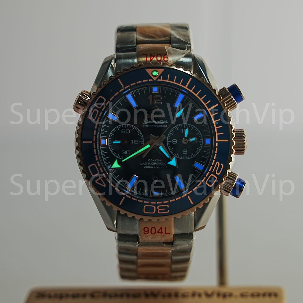 Omega Seamaster Planet Ocean 600M Chronograph Two-Tone Rose Gold Blue Dial Blue Ceramic Bezel Two-Tone Bracelet 45.5mm Replica Watches - 2-190-scaled