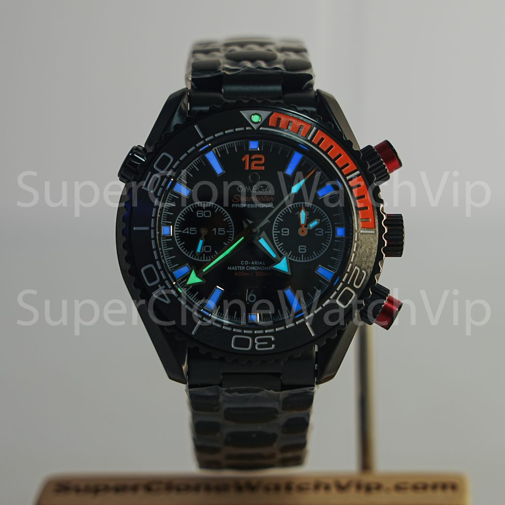 Omega Seamaster Planet Ocean 600M Chronograph "Deep Black" Black-Orange Ceramic Bezel Black Steel Bracelet 45.5mm Replica Watches - 2-195-scaled