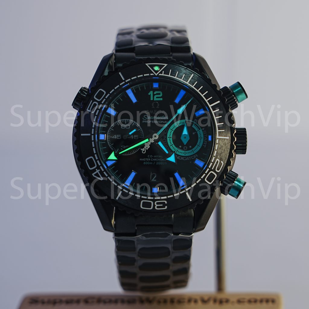 Omega Seamaster Planet Ocean 600M Chronograph "Deep Black" ETNZ Edition Black Ceramic Turquoise Accents Black Steel Bracelet 45.5mm Replica Watches - 2-197-scaled