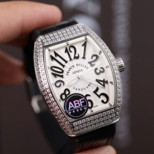 Franck Muller Vanguard V32 Steel Model Custom Diamond Bezel White Guilloché Dial Black Leather Strap 36mm Replica Watches - 2-200