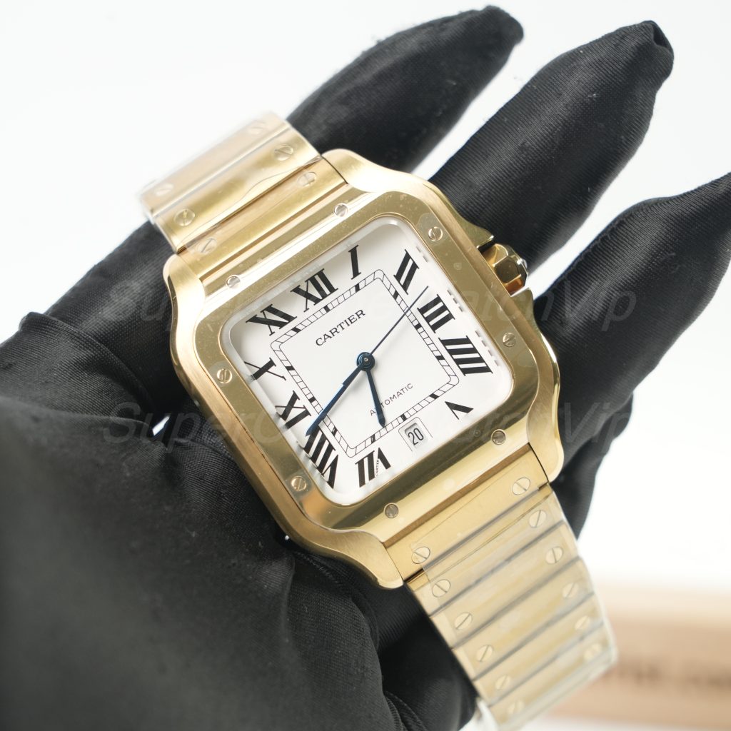Cartier Santos de Cartier 18K Yellow Gold White Dial Gold Bracelet 39.8mm x 47.5mm Replica Watches - 2-217-scaled
