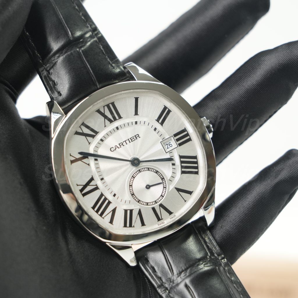 Cartier Drive de Cartier Steel Model Silver Dial Black Alligator Leather Strap 40mm Replica Watches - 2-222-scaled