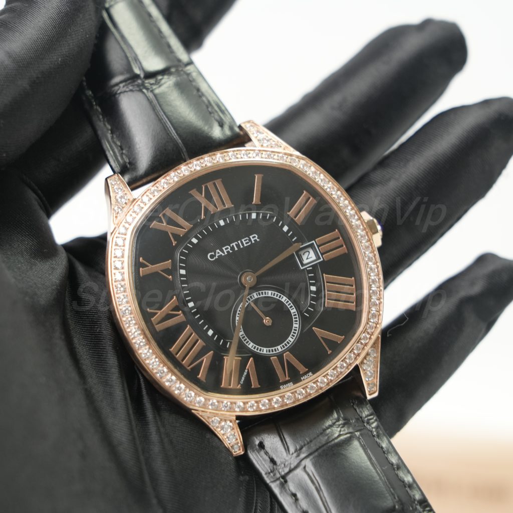 Cartier Drive de Cartier Rose Gold Diamond Bezel Black Dial Black Alligator Leather Strap 40mm Replica Watches - 2-224-scaled