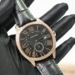 Cartier Drive de Cartier Rose Gold Diamond Bezel Black Dial Black Alligator Leather Strap 40mm Replica Watches - 2-224-scaled