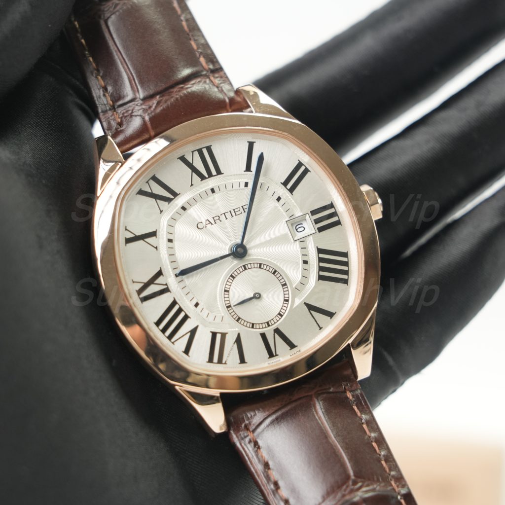 Cartier Drive de Cartier Rose Gold Silver Dial Brown Alligator Leather Strap 40mm Replica Watches - 2-227-scaled