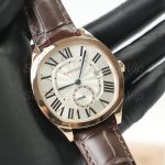 Cartier Drive de Cartier Rose Gold Silver Dial Brown Alligator Leather Strap 40mm Replica Watches - 2-227-scaled
