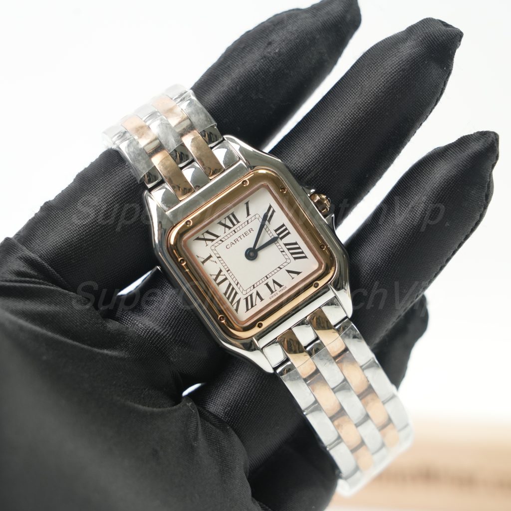 Cartier Panthère Two-Tone Rose Gold White Dial Two-Tone Rose Gold Bracelet 27x37mm Replica Watches - 2-230-scaled