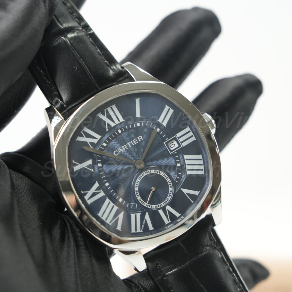 Cartier Drive de Cartier Steel Model Blue Dial Black Alligator Leather Strap 40mm Replica Watches - 2-232-scaled