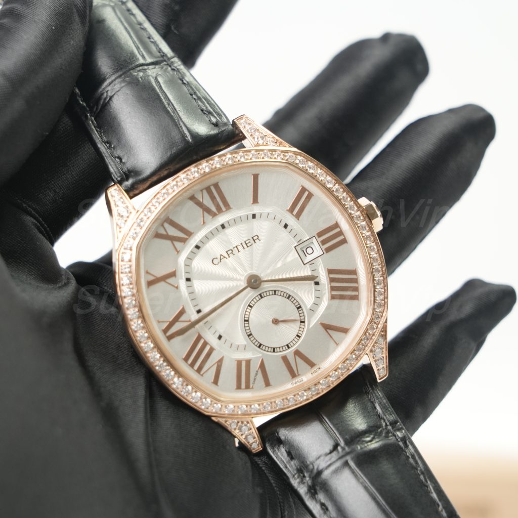 Cartier Drive de Cartier Rose Gold Diamond Bezel White Dial Black Alligator Leather Strap 40mm Replica Watches - 2-233-scaled