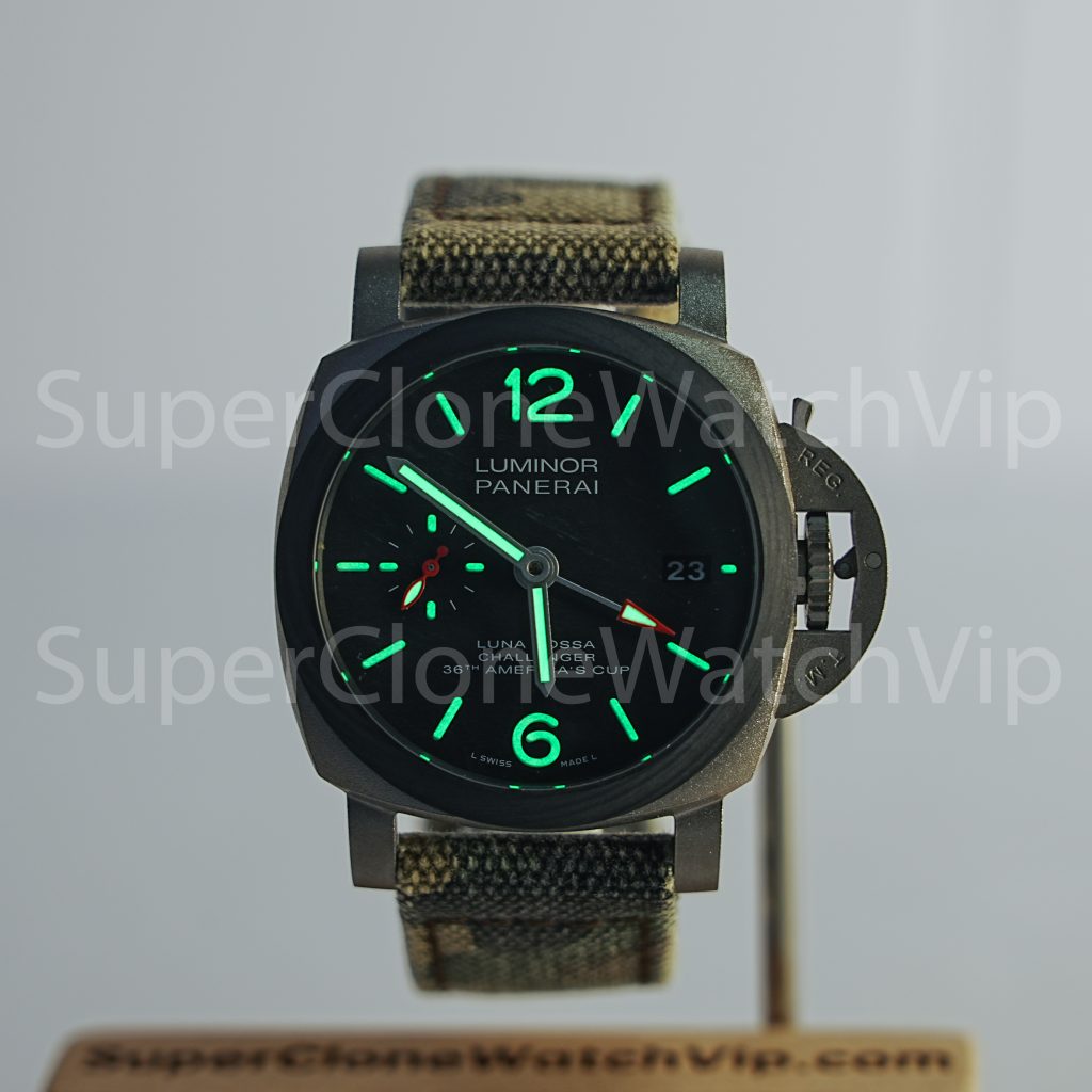 Panerai Luminor Luna Rossa GMT PAM01096 Titanium Scafotech Dial Carbotech Bezel Grey Fabric Strap 42mm Replica Watches - 2-248-scaled