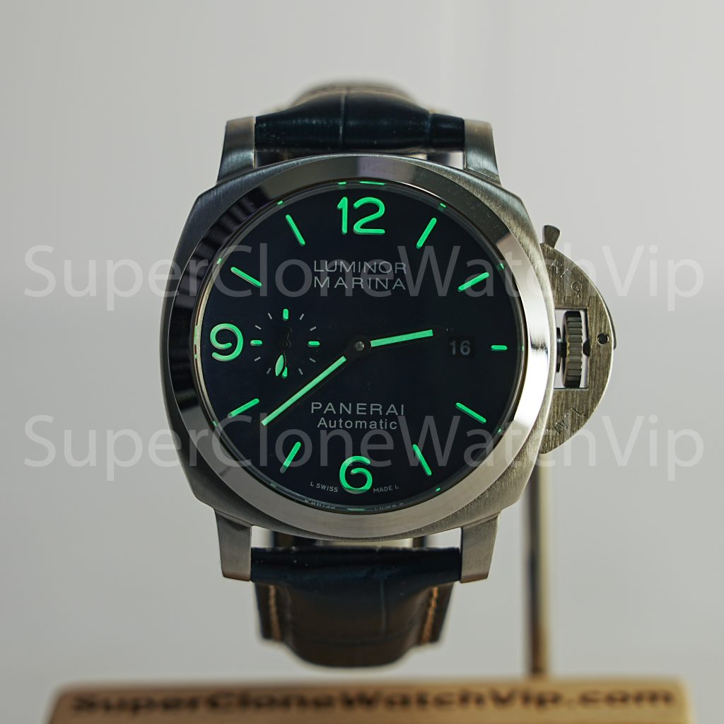 Panerai Luminor Marina PAM01313 Steel Blue Sunray Dial Polished Bezel Dark Blue Alligator Leather Strap 44mm Replica Watches - 2-249-scaled