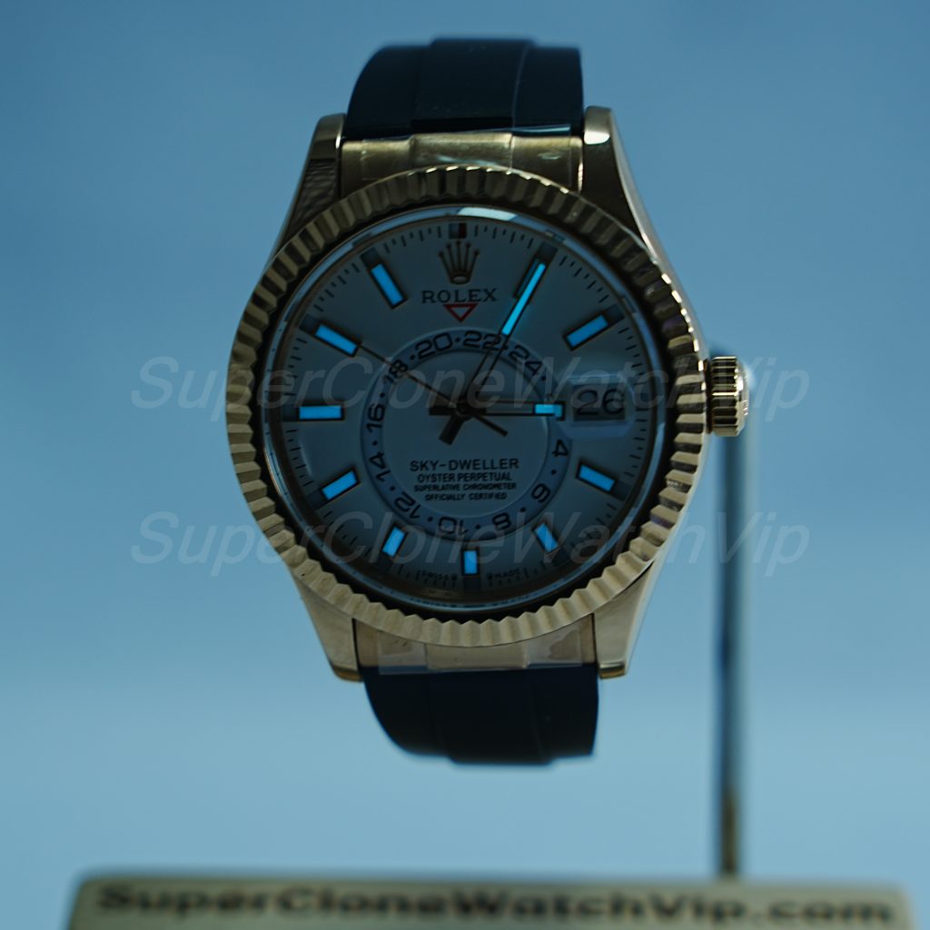 Rolex-Sky-Dweller-336235-White-Dial-Rose-Gold-Rubber-Strap-42mm Super Clone Watches Replica Watches - 2-264-scaled