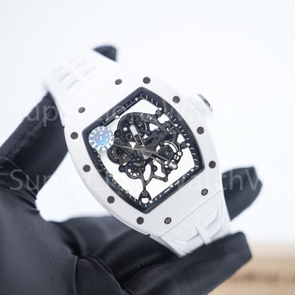 Richard Mille RM 055 Bubba Watson White Ceramic Skeleton Dial White Rubber Strap 49mm Replica Watch - 3-100-scaled
