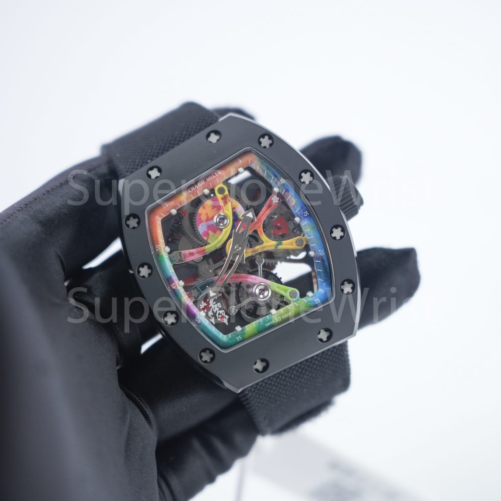 Richard Mille RM 68-01 Tourbillon Cyril Kongo Graffiti Skeleton Dial Black Ceramic Black Canvas Strap 49mm Replica Watch - 3-101-scaled
