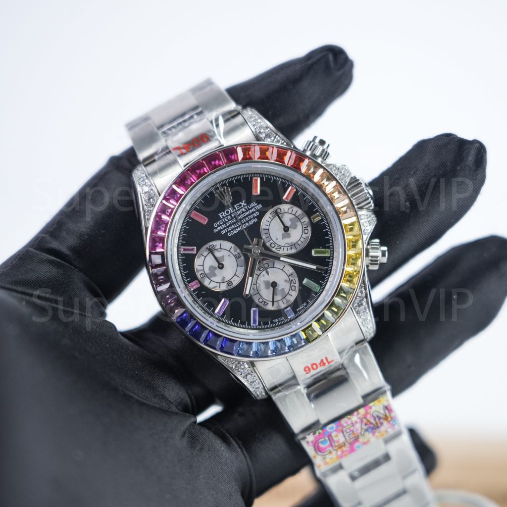 Rolex Daytona 116599RBOW Steel Black Dial Rainbow Bezel Oyster Bracelet 40mm Replica Watch - 3-119-scaled