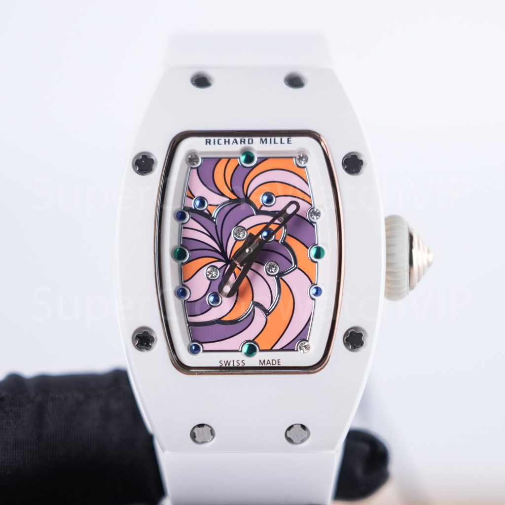 Richard Mille Bonbon RM 07-03 Steel(Ceramic-finish) Swirl Dial Steel Bezel White Rubber Strap 31mm Replica Watch - 3-174-scaled