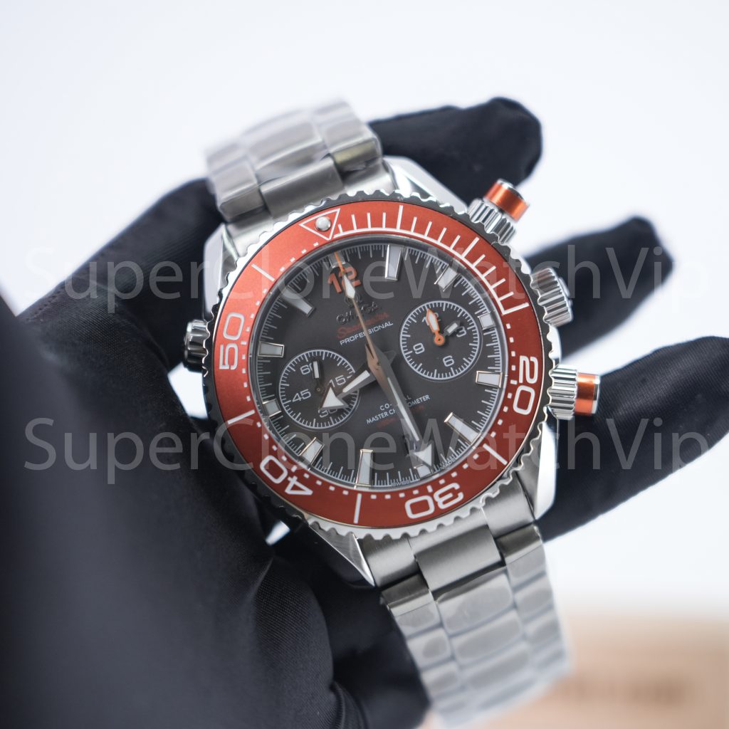 Omega Seamaster Planet Ocean 600M Chronograph Steel Model Grey Dial Orange Ceramic Bezel Steel Bracelet 45.5mm Replica Watches - 3-191-scaled