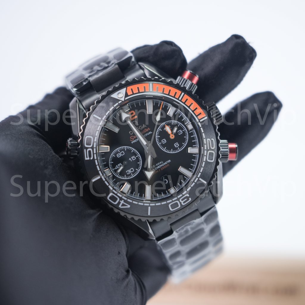 Omega Seamaster Planet Ocean 600M Chronograph "Deep Black" Black-Orange Ceramic Bezel Black Steel Bracelet 45.5mm Replica Watches - 3-195-scaled