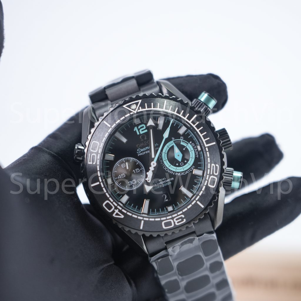 Omega Seamaster Planet Ocean 600M Chronograph "Deep Black" ETNZ Edition Black Ceramic Turquoise Accents Black Steel Bracelet 45.5mm Replica Watches - 3-197-scaled