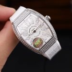 Franck Muller Vanguard V32 Steel Model Custom Diamond Bezel White Guilloché Dial White Leather Strap 36mm Replica Watches - 3-201