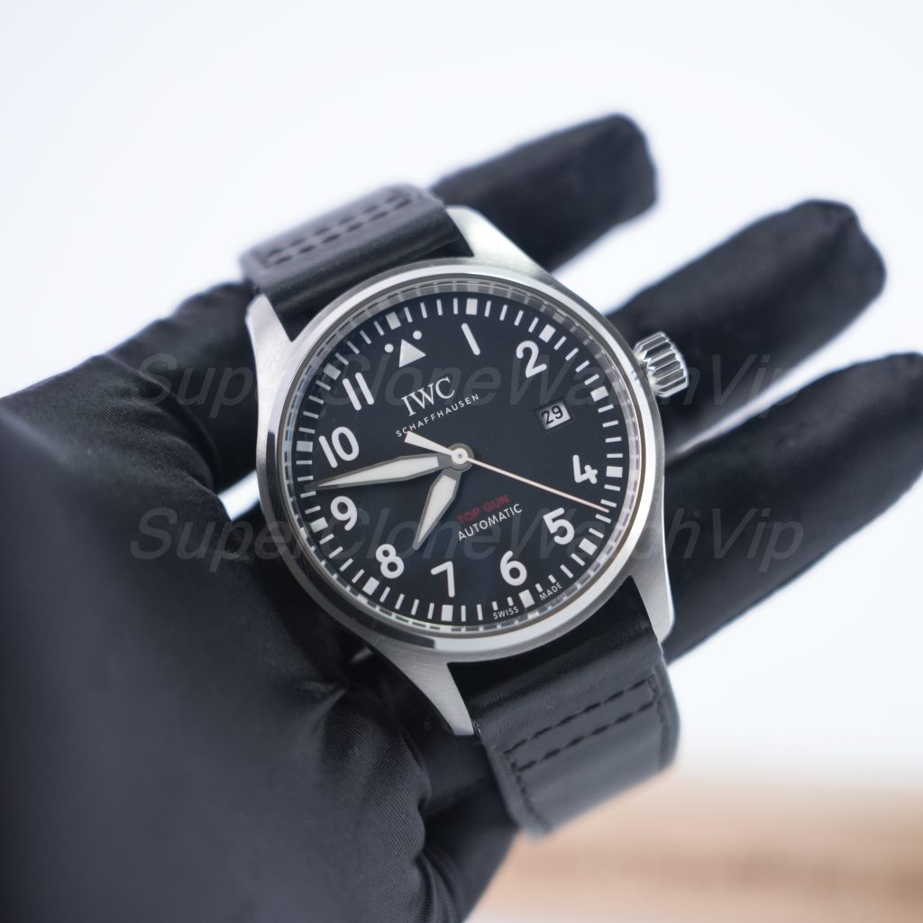 IWC Pilot's Watch Automatic TOP GUN Steel Model Black Dial Black Leather Strap 41mm Replica Watches - 3-206-scaled