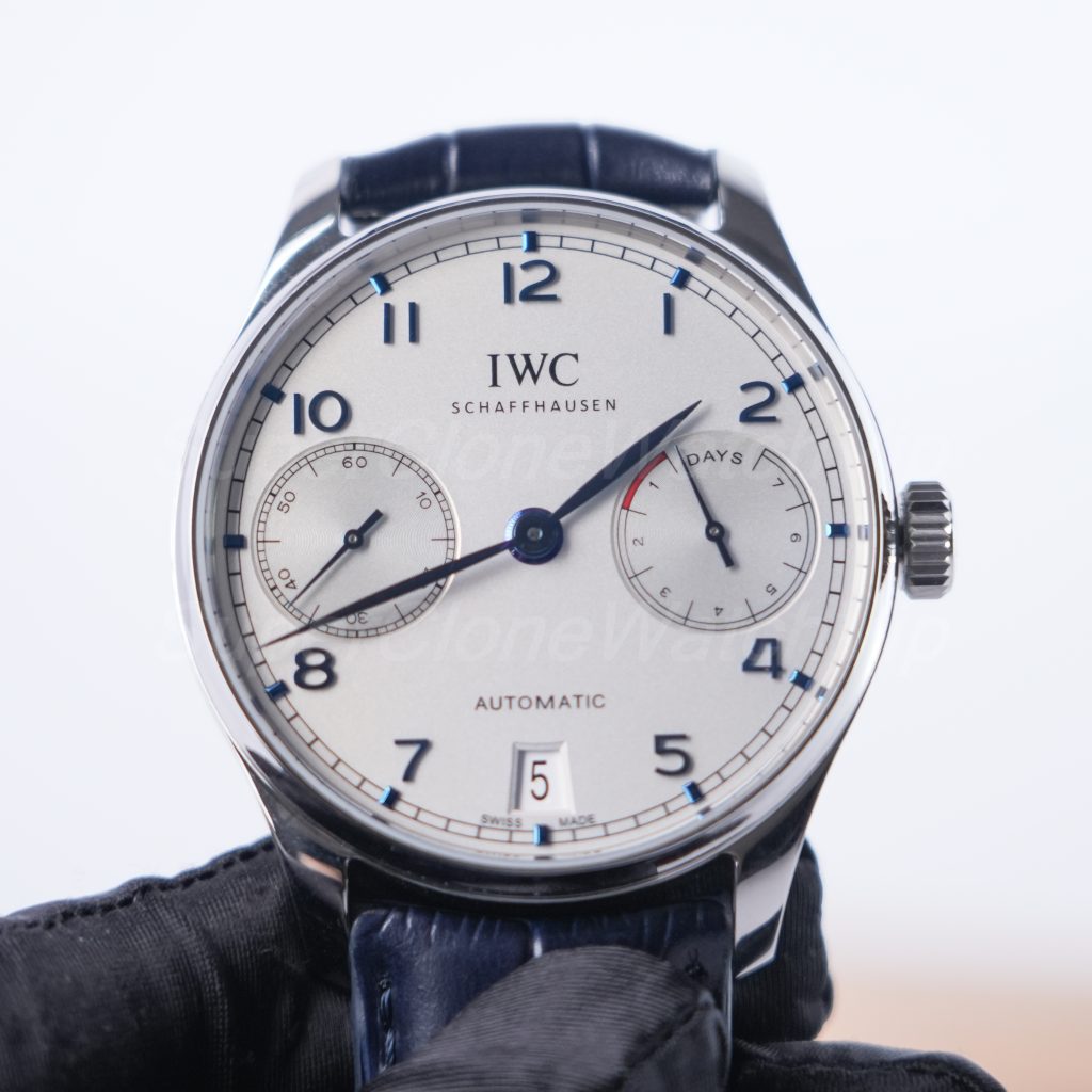 IWC Portugieser Automatic 7 Days Steel Model White Dial Blue Crocodile Leather Strap 42mm Replica Watches - 3-207-scaled