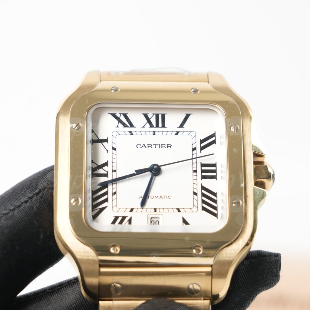 Cartier Santos de Cartier 18K Yellow Gold White Dial Gold Bracelet 39.8mm x 47.5mm Replica Watches - 3-217-scaled