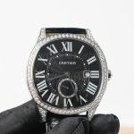 Cartier Drive de Cartier Steel Model Diamond Bezel Black Dial Black Alligator Leather Strap 40mm Replica Watches - 3-218-scaled