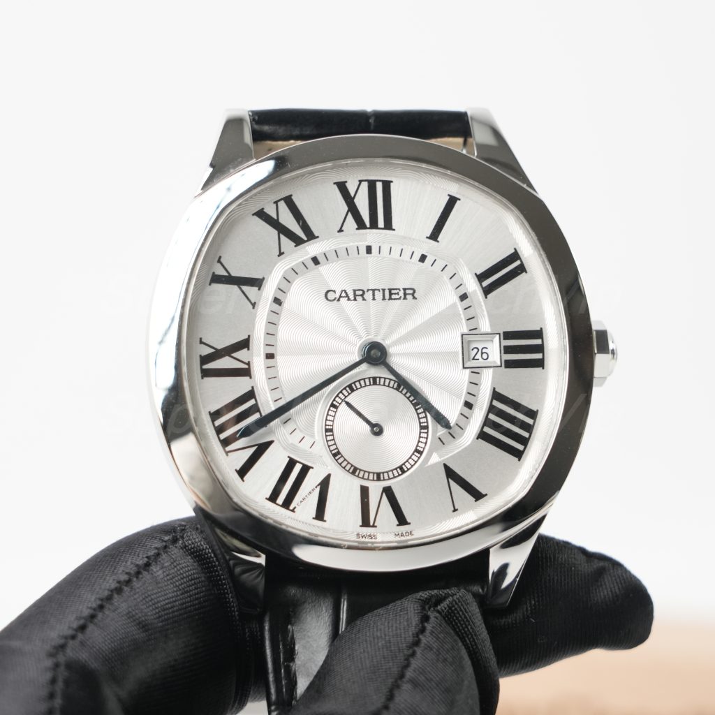 Cartier Drive de Cartier Steel Model Silver Dial Black Alligator Leather Strap 40mm Replica Watches - 3-221-scaled