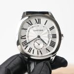 Cartier Drive de Cartier Steel Model Silver Dial Black Alligator Leather Strap 40mm Replica Watches - 3-221-scaled