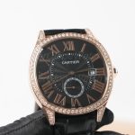 Cartier Drive de Cartier Rose Gold Diamond Bezel Black Dial Black Alligator Leather Strap 40mm Replica Watches - 3-223-scaled