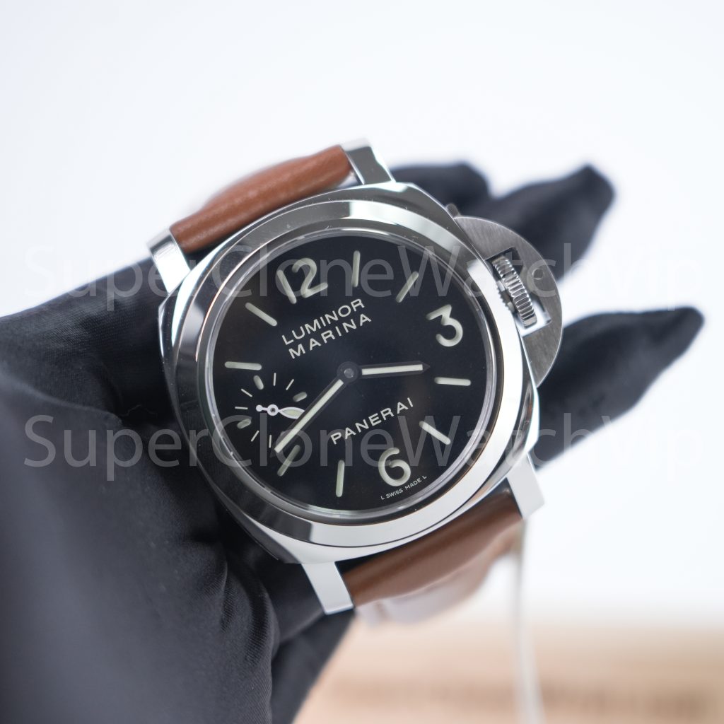 Panerai Luminor Marina PAM00111 Steel Black Dial Brown Leather Strap 44mm Replica Watches - 3-242-scaled