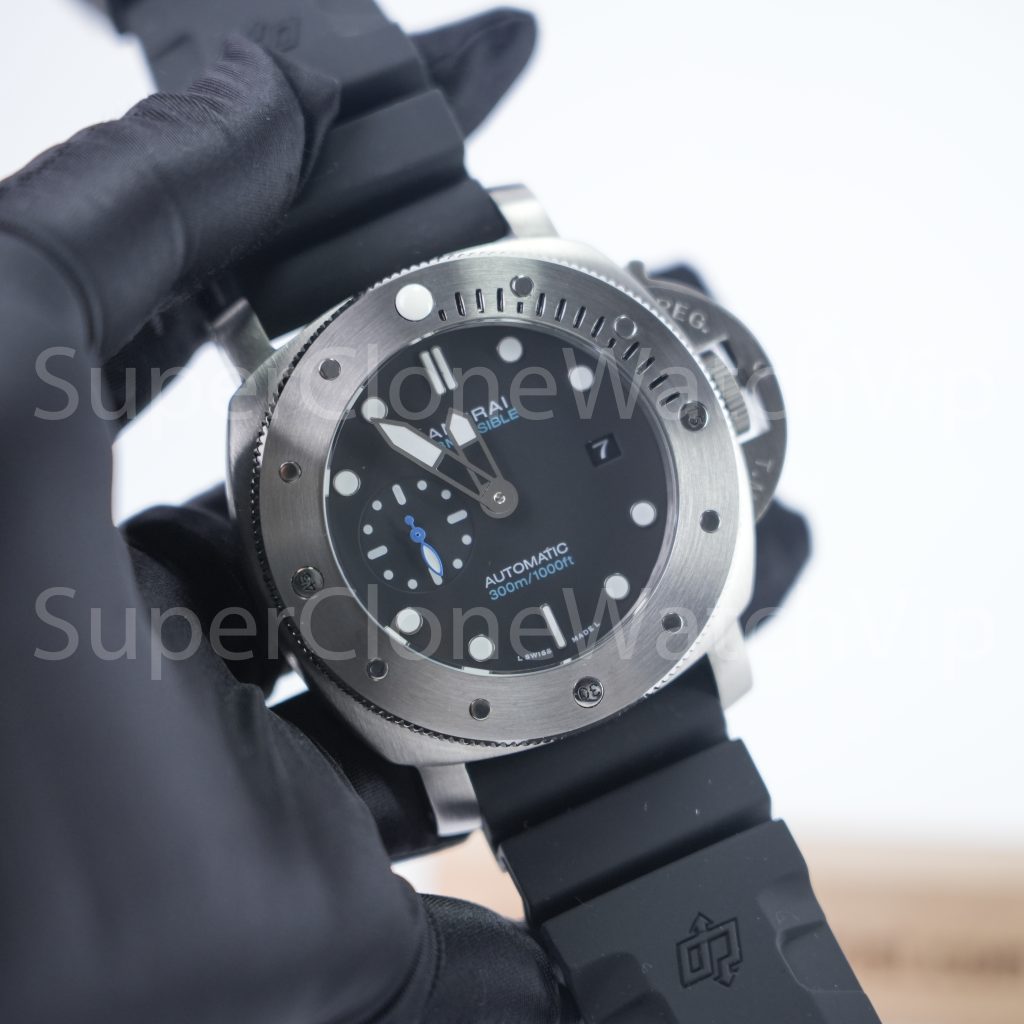 Panerai Submersible PAM00973 Steel Black Dial Brushed Steel Bezel Black Rubber Strap 42mm Replica Watches - 3-243-scaled