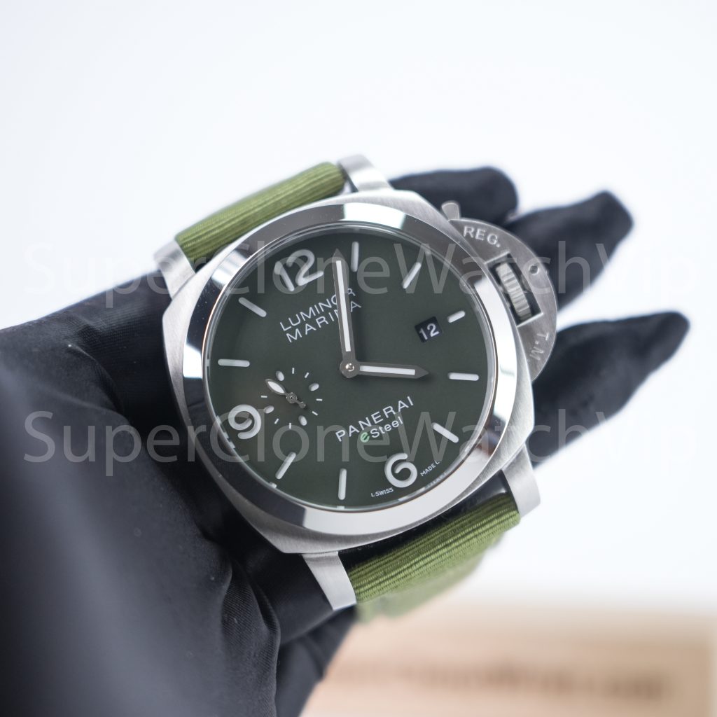 Panerai Luminor Marina eSteel PAM01356 Verde Smeraldo Green Gradient Dial Fabric Strap 44mm Replica Watches - 3-252-scaled
