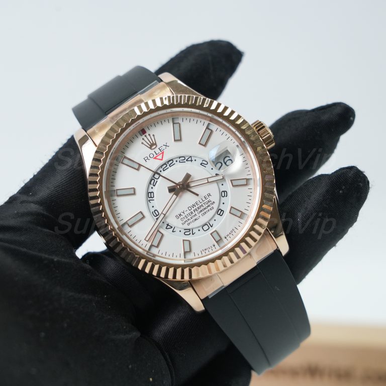 Rolex-Sky-Dweller-336235-White-Dial-Rose-Gold-Rubber-Strap-42mm Super Clone Watches Replica Watches - 3-263-scaled