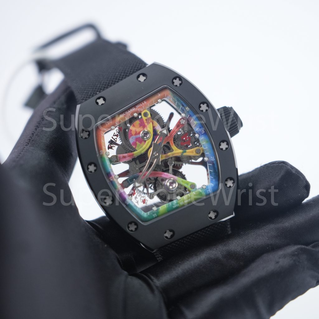 Richard Mille RM 68-01 Tourbillon Cyril Kongo Graffiti Skeleton Dial Black Ceramic Black Canvas Strap 49mm Replica Watch - 4-101-scaled