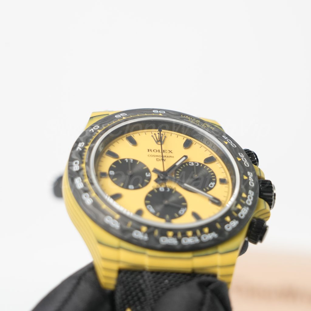 Rolex Cosmograph Daytona DiW Custom "Bumblebee" Carbon Fiber Yellow Dial Black Fabric Strap 40mm Replica Watch - 4-124-scaled