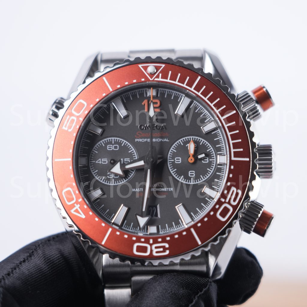 Omega Seamaster Planet Ocean 600M Chronograph Steel Model Grey Dial Orange Ceramic Bezel Steel Bracelet 45.5mm Replica Watches - 4-188-scaled