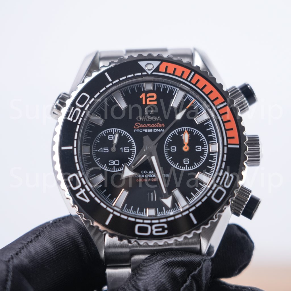 Omega Seamaster Planet Ocean 600M Chronograph Steel Model Black Dial Black-Orange Ceramic Bezel Steel Bracelet 45.5mm Replica Watches - 4-189-scaled