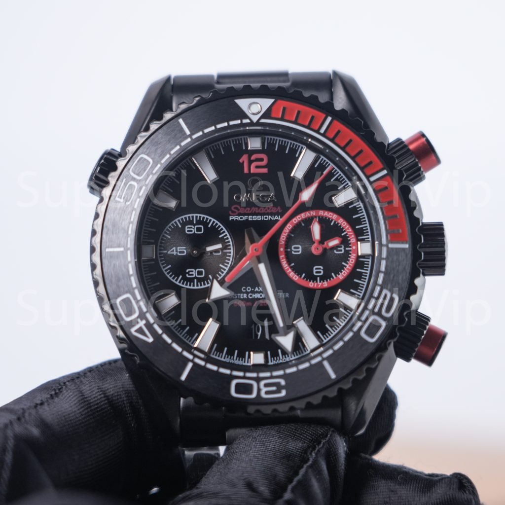 Omega Seamaster Planet Ocean 600M Chronograph "Deep Black" Volvo Ocean Race Limited Edition Black-Red Ceramic Bezel Black Steel Bracelet 45.5mm Replica Watches - 4-191-scaled
