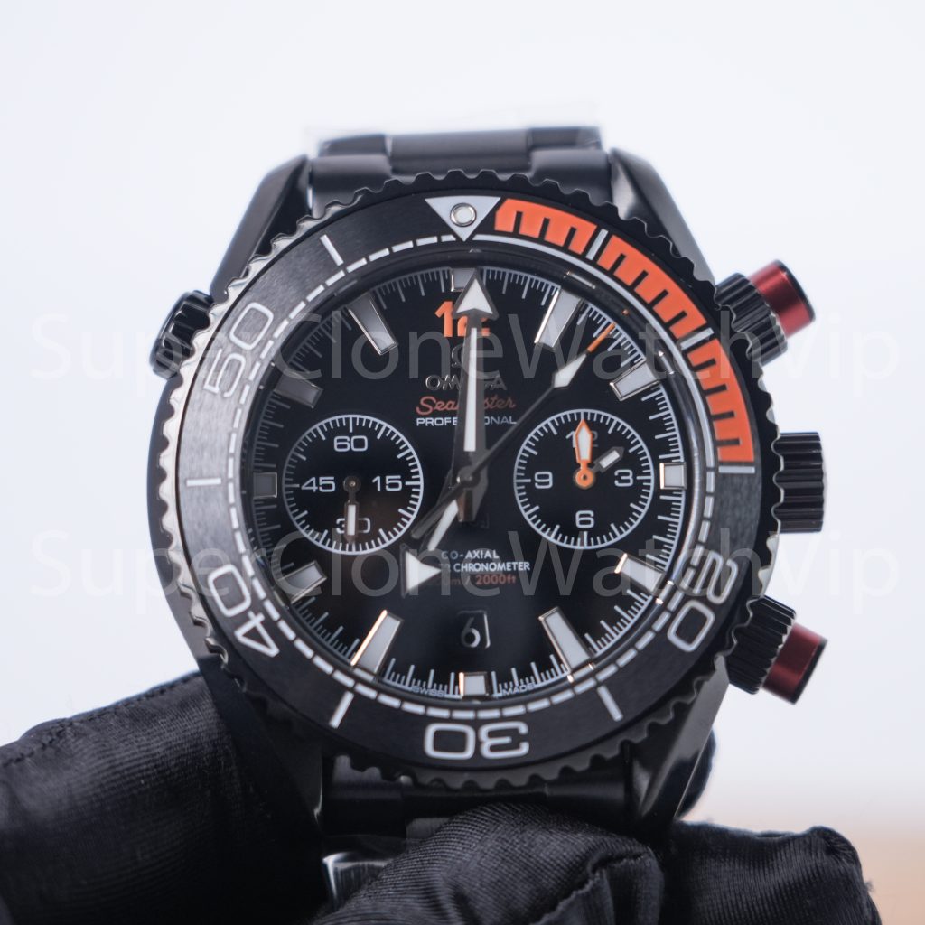 Omega Seamaster Planet Ocean 600M Chronograph "Deep Black" Black-Orange Ceramic Bezel Black Steel Bracelet 45.5mm Replica Watches - 4-192-scaled